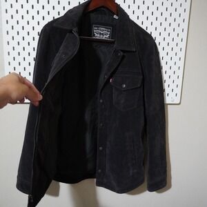 Levi's Trucker Jacket Faux Suede Black Mens Size Small Zipper Button Up Western